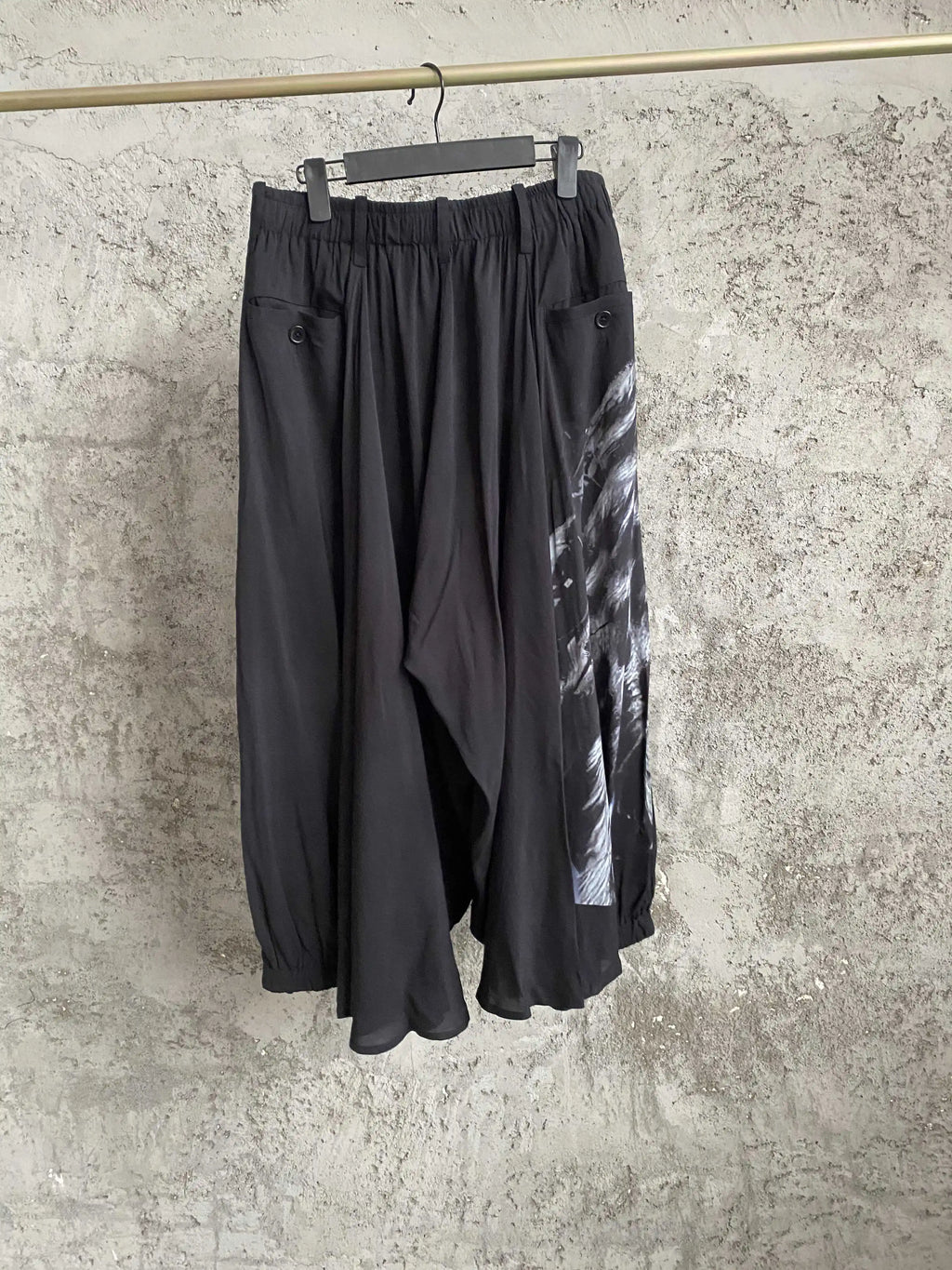 TOP-YAMAMOTO original portrait print asymmetrical loose wide-leg pants Design sense culottes Loose pants