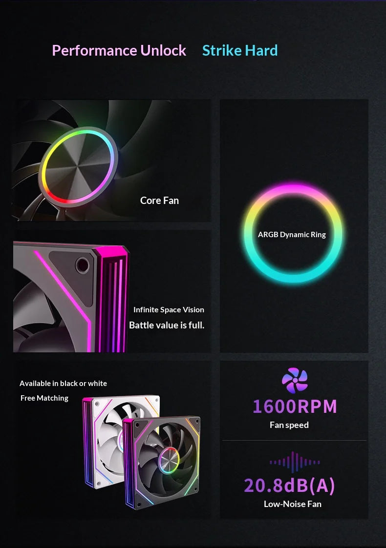 Veebyte PRISM 8 PRO PC Fan 120mm ARGB 4PIN 5V-3PIN PWM Quiet Cooling Fan 12V Large Air Volume Computer Fan 45.2CFM/800-1600RPM