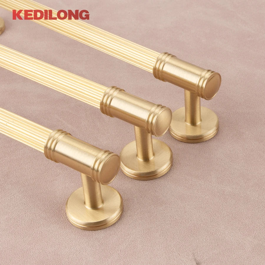 KEDLO French modern light luxury solid brass gold stripe long handle kitchen cabinet Pull handle drawer T handle
