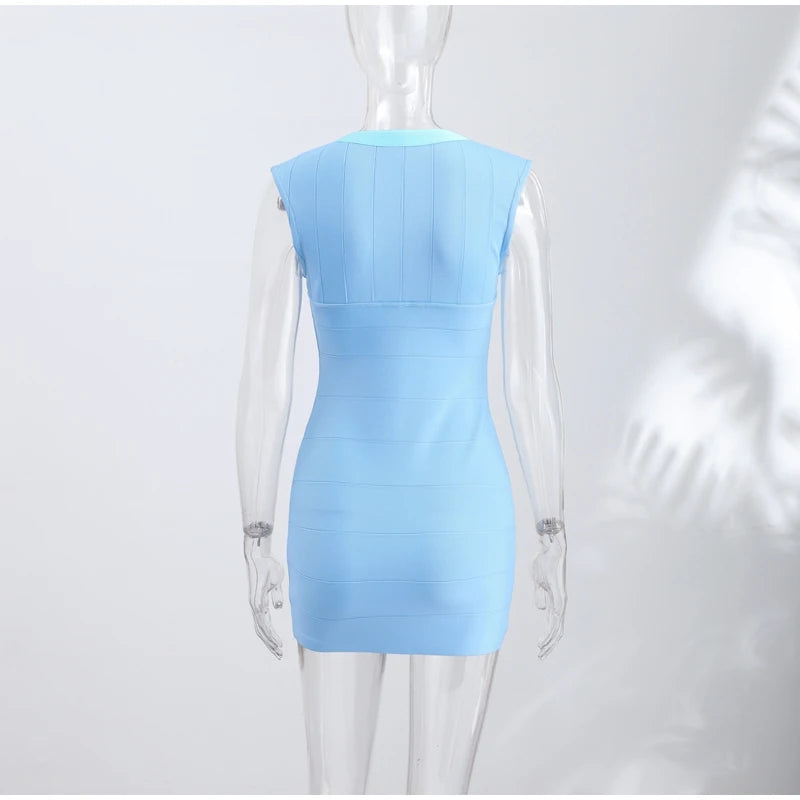 Elegant V-Neck Women's Dress Sleeveless Zippers Elastic Hip Package Lady Mini Dresses 2026 Summer Autumn Chic New Female Robe