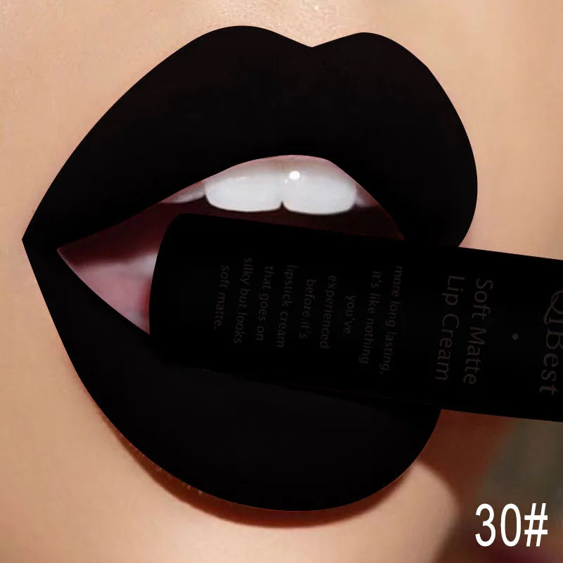 QIBEST Velvet Matte Nude Liquid Lipstick Makeup Sexy Red Lipgloss Waterproof Long-lasting Purple Black Orange Lip Stain Cosmetic