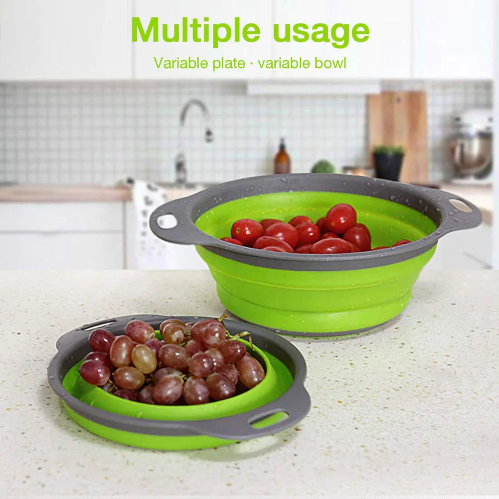 Silicone Vegetable and Fruit Cleaning and Drainage Basket  Cleaning Basket 1PCS Folding Water Filter Net Kitchen Gadgets