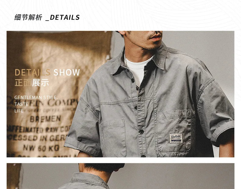 Men's Retro Short Sleeve Shirts Cotton Shirt Japanese Casual Loose Fit Thin Breathable Plus Size Shirts for Men Summer Workwear
