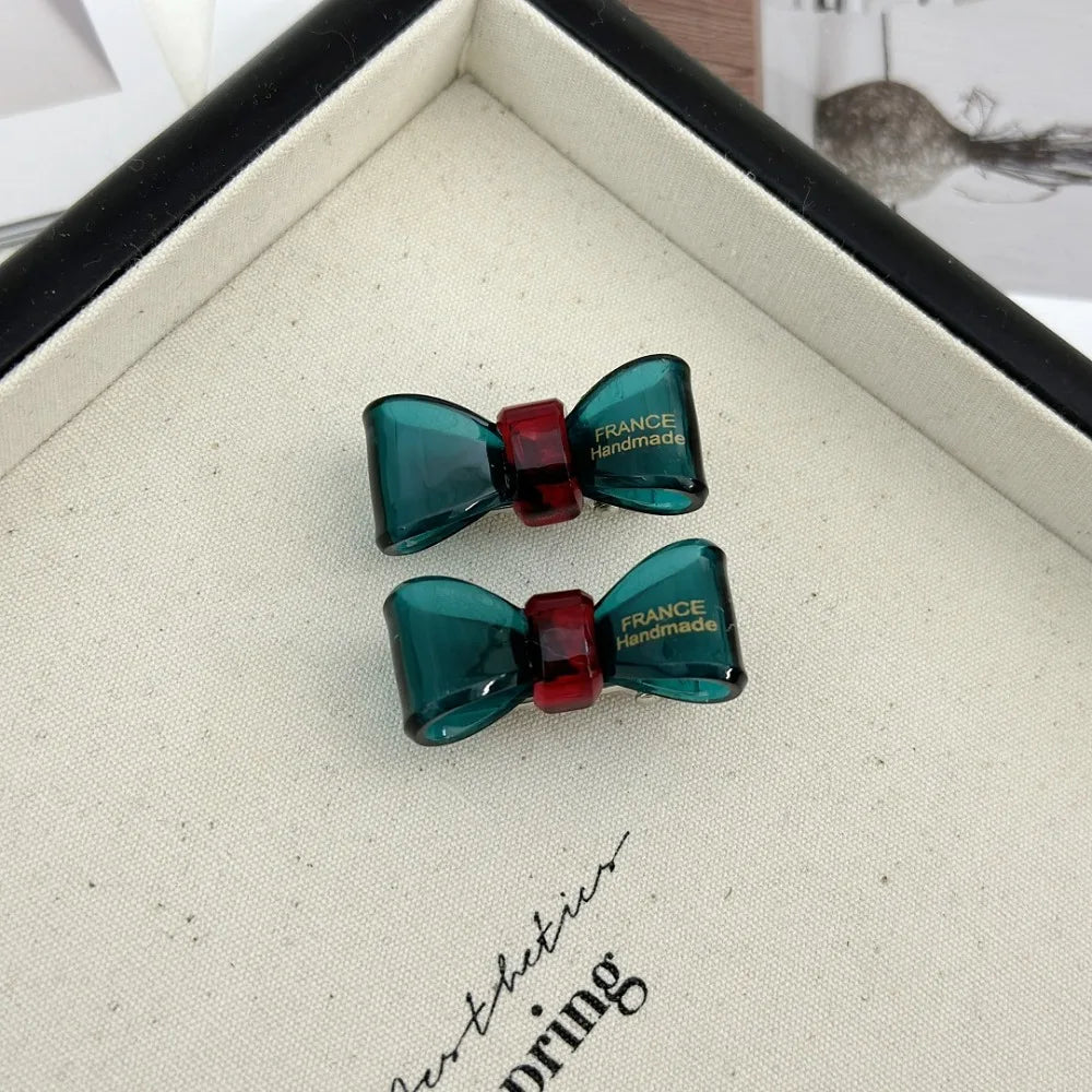 Minimalist New Acetic Acid Bow Hair Clip Transparent Cute Gold Label Mini Duckbill Clip Hairpin Side Bangs Hair Clip
