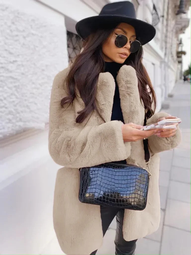 Women Spring Long Faux Fur Coat Jacket Autumn Winter Thick Warm Coats Woven Block Trend Fur White Black Coat Parkas Streetwear
