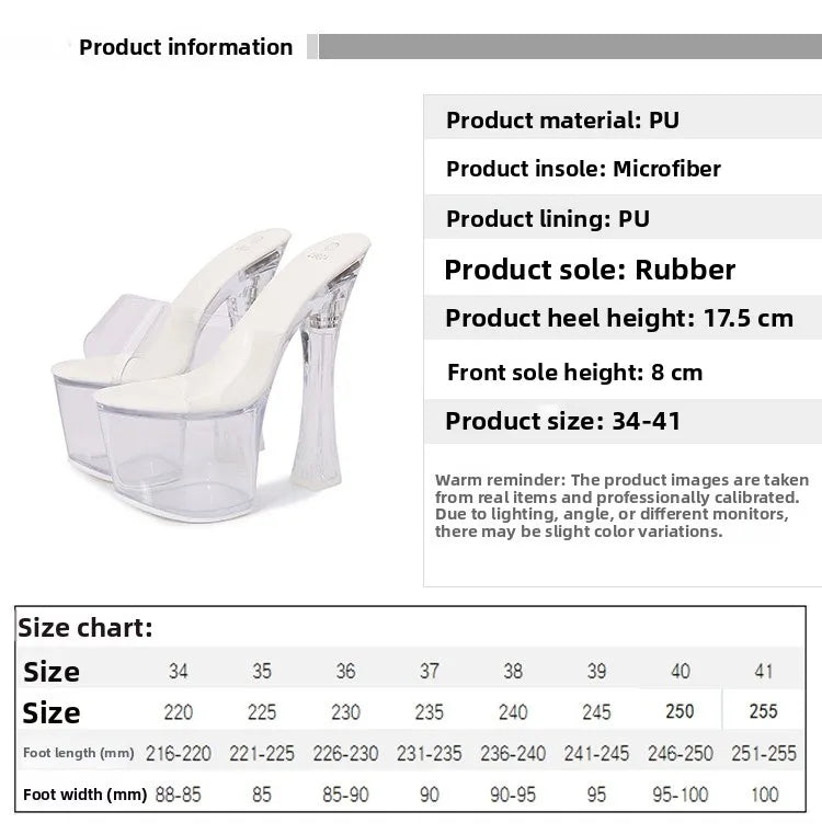 Glowing Crystal High Heels 17cm Nightclub Shoes Sexy Transparent Waterproof Platform Showgirl Stiletto Women's Sandals