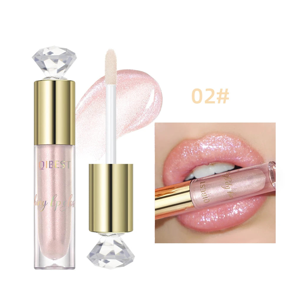 QIBEST Diamond Glitter Lipgloss Hydrating Lasting Pearlescent Metallic Liquid Lipstick Moisturizing Shiny Lip Glaze Cosmetics