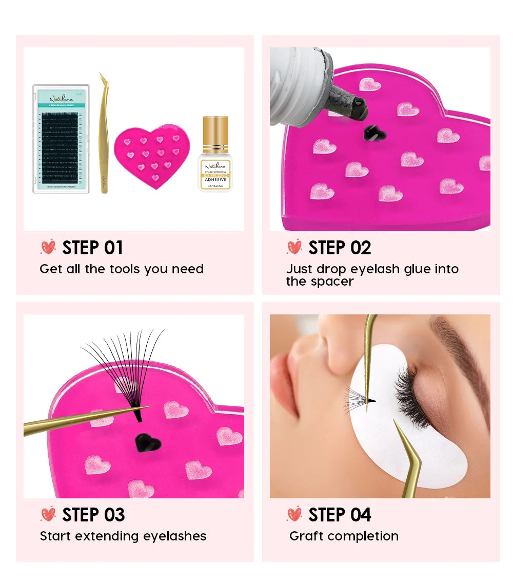 NATUHANA Color Heart Glass Gasket Eyelash Glue Stand Holder Pad Eyelashes Extension Adhesive Pallet Paste Glue Pad Makeup Tool