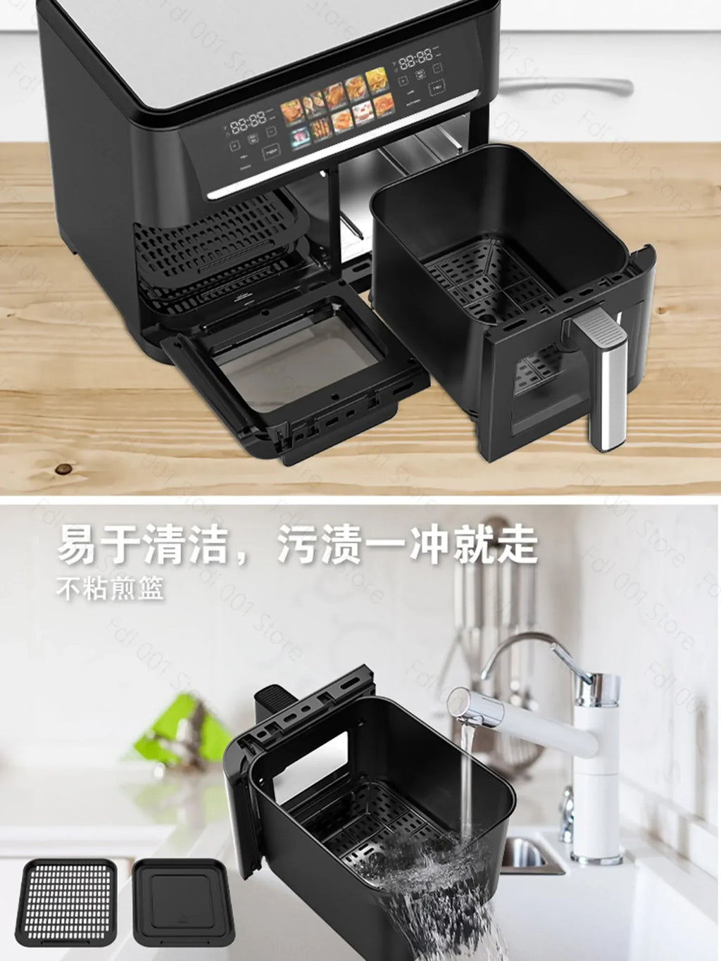 14L Large Capacity Visual Air Fryer Double Chamber Smoke‑free Electric Oven for Household and Commercial Cooking
