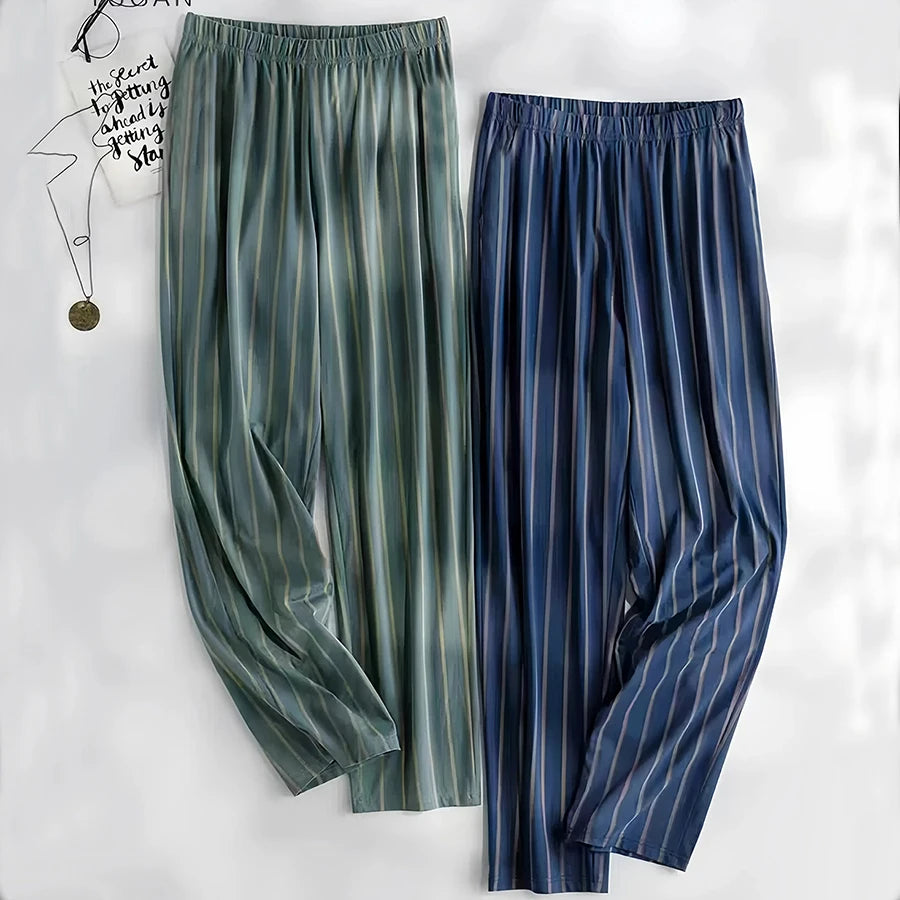 Men's Stylish Summer Pajama Pants, Thin Plaid Loungewear, Loose and Comfortable, Plus-Size Breathable Air-Conditioned Pants, Home Sleepwear