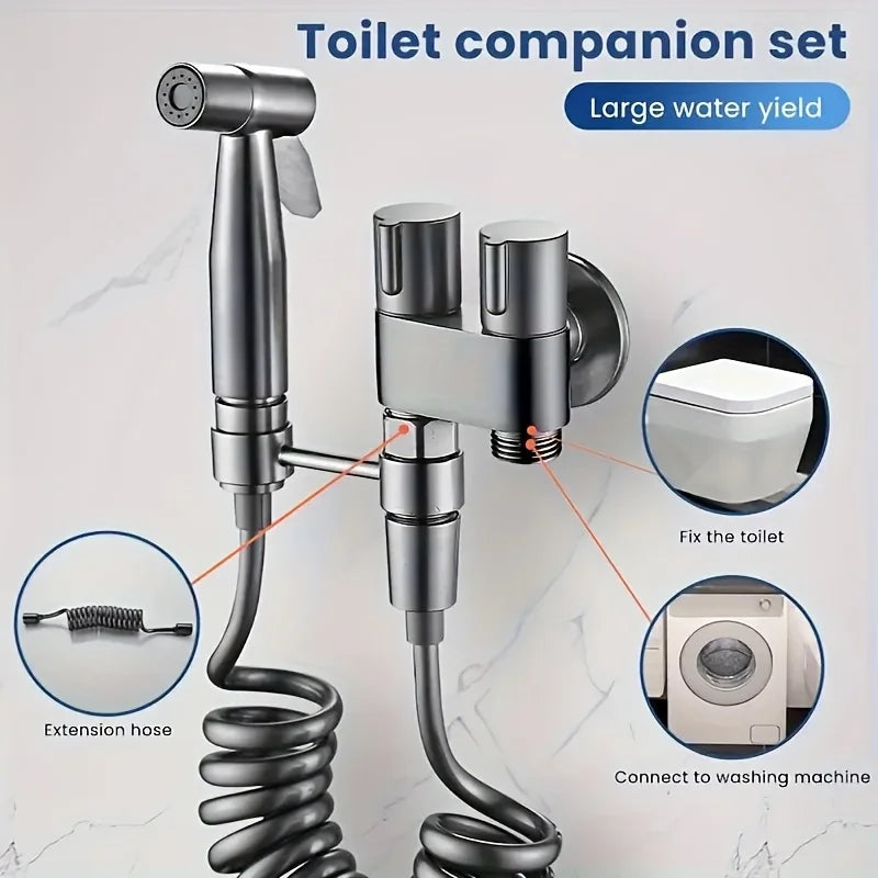 Stainless Steel Nozzle Bidet Handheld Toilet Companion Set Wall Mounted One in Two Out Angle Valve Kit Bathroom Accessories
