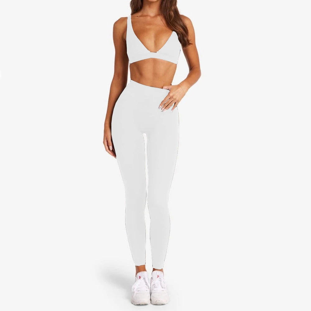 2PCS Nude Deep VNeck Sport Bra Women Yoga Sets Workout Gym Scrunch High Waist Fitness Push Up Shorts Running Avtive Suit XP187