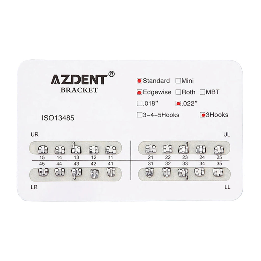 1pack AZDENT Dental Orthodontic Brackets  Mini / Standard Roth / MBT / Edgewise 022/018 Slot Hook 3/345