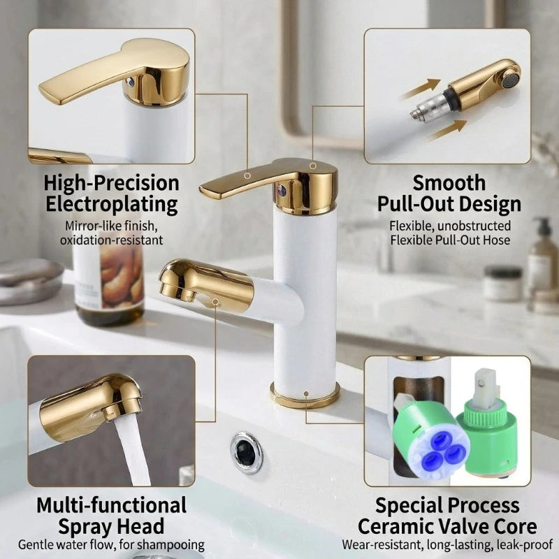 Pull-out Type Faucet Bathroom Basin Hot and Cold Water Tap Household Countertop Single Handle Faucet Bathroom Accessories