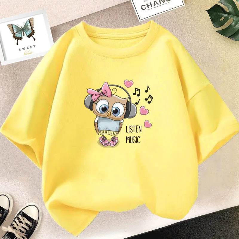 Girl Cute Rabbit Graphic Tshirt Short Sleeve Cotton T-Shirts For Baby Girl Cute Pink Color T-Shirts Children Summer Clothing