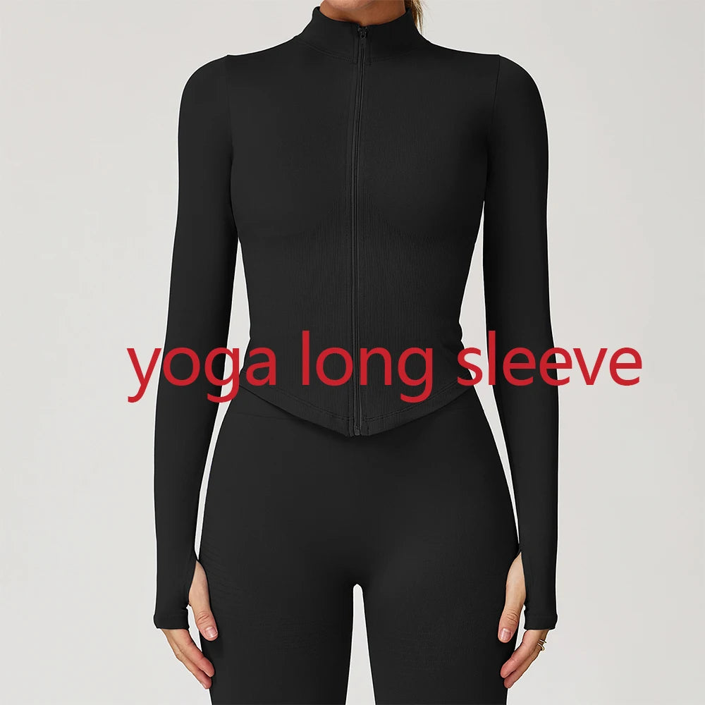 Zipper Yoga Shirts For Women Long Sleeve Seamless Fitness Running Gym Jacket Workout Dry Fit Breathable High Elastic Sports Top