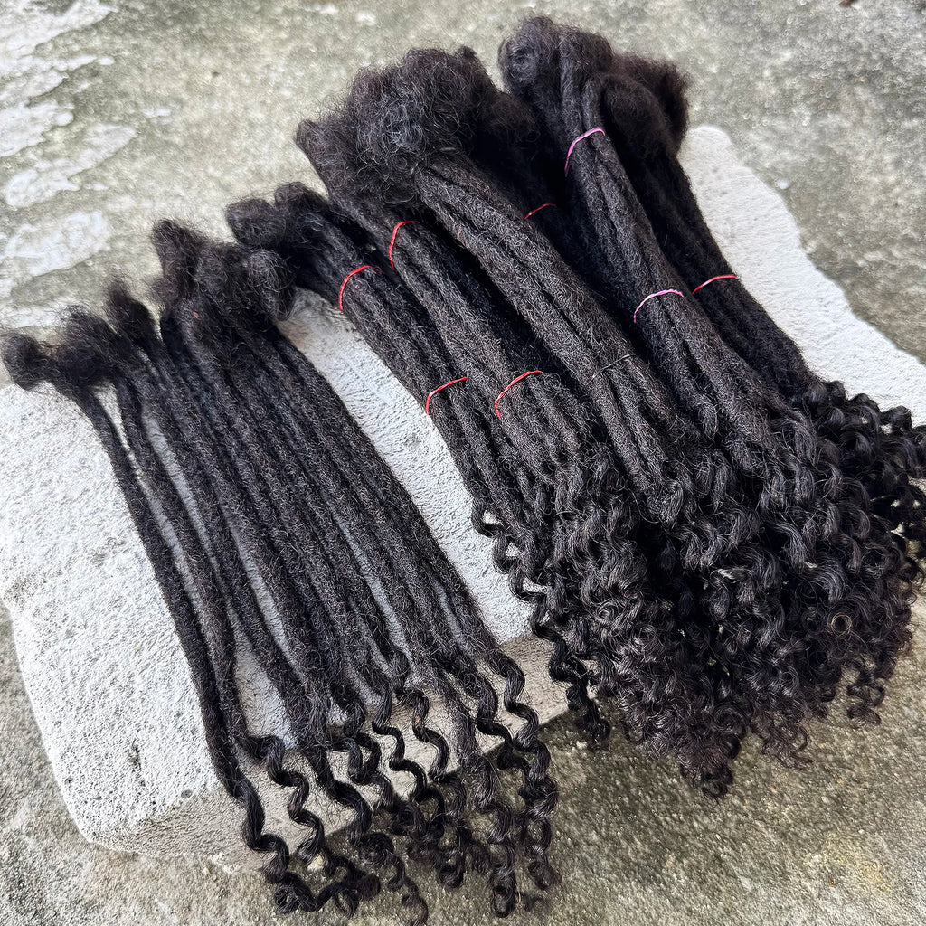 8-14inch 0.6cm Width Human Hair Dreadlock Extension with Curly Ends Handmade Permanent Locks Extension Can Be Dyed for Men/Women