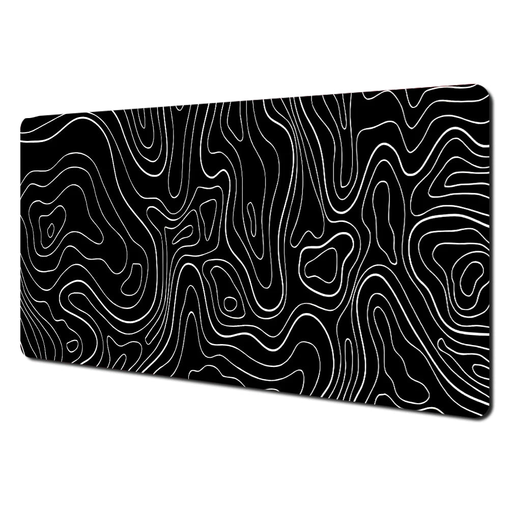 Black and Grey Abstract Art Pattern Design Mouse Pad Desk Mat with Stitched Edge Rubber Anti-Slip Gaming Mat Keyboard Mouse Pads
