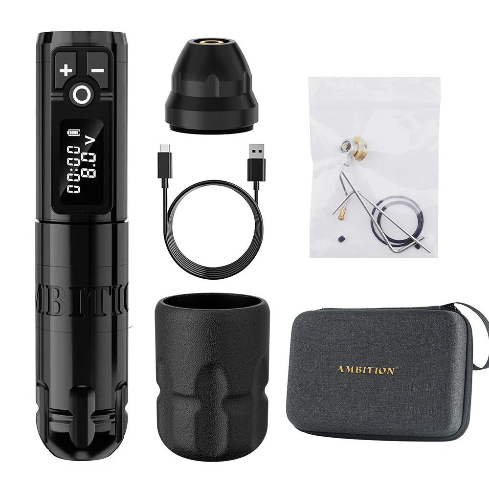 Ambition New Soldier Rotaty Battery Pen Wireless Tattoo Machine Portable Power Pack 2400mAh LED Digital Display For Body Art