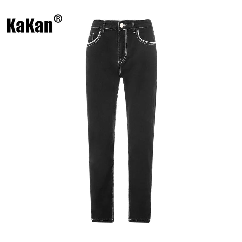 Kakan - High-quality Men's Personalized Double-line Jeans, New Dark Blue, Light Blue, Black Jeans K05-8878 In Spring and Autumn