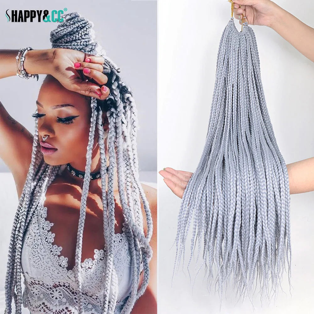 White 3X Box Braids Synthetic Crochet Hair 24Inch Crochet Braiding Hair Extensions Goddess Silver Blonde Braid Pre Looped Hair