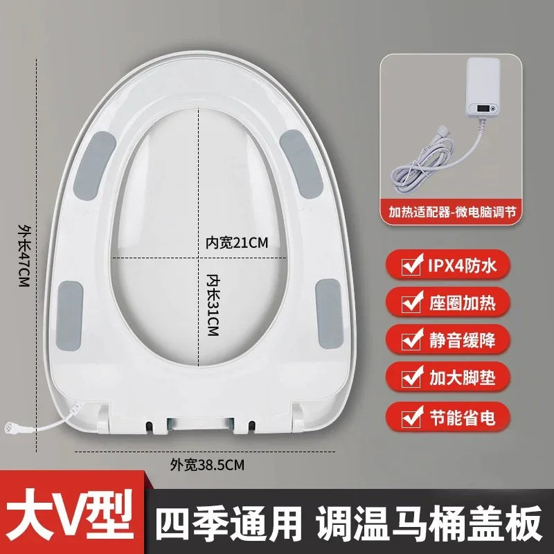 Heated Toilet Seat 4-Level Adjustable Temperature Leakproof Toilet Lid Waterproof U/V Seat Cushion Antibacterial