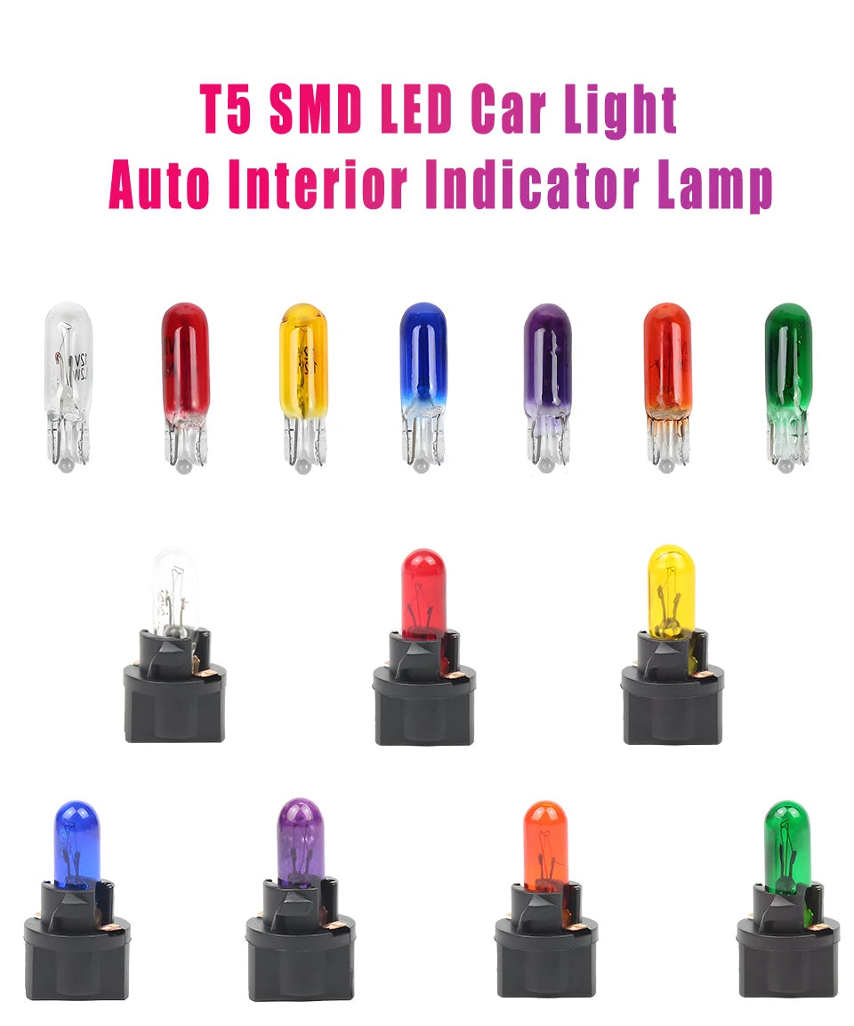 5Pcs T5 SMD LED Car Light Automobiles Light-Emitting Diode Instrument Gauge Dashboard Bulbs Auto Interior Indicator Lamp