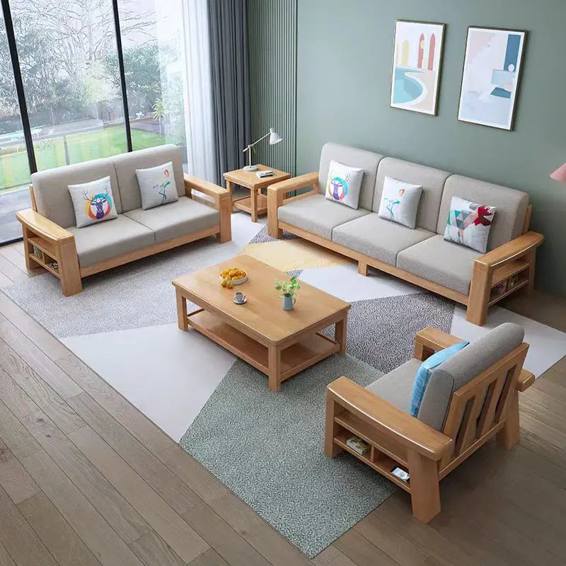 Combination household living room wood cloth winter and summer dual-purpose corner princess all rubber wood solid wood sofa