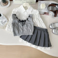 24 Girls Baby Spring Autumn Winter Clothing Set Elegant Girl Kids Puff Sleeves Shirts+knit Sweaters Vests+Skirts 3pcs Clothes
