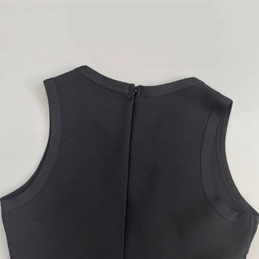 2025 New Women Sleeveless Bandage Dress Sexy Beading Tassels Clothes Club Party Elegant Dresses