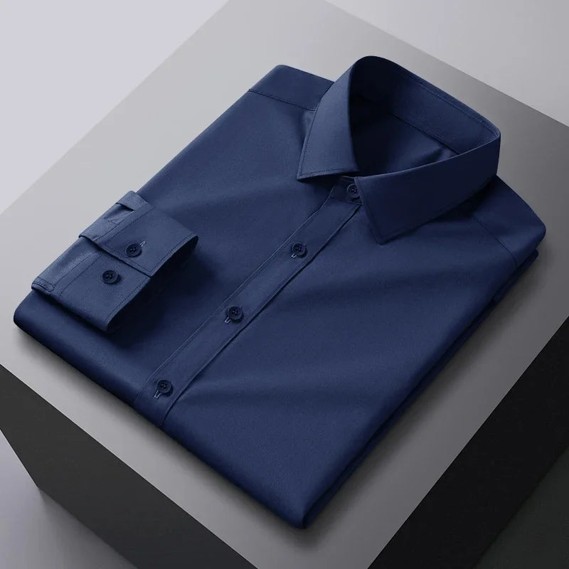 Men's Business Casual Long Sleeve Shirt Solid Color Wrinkle Resistant Comfortable All-Season Versatile Solid Color Top