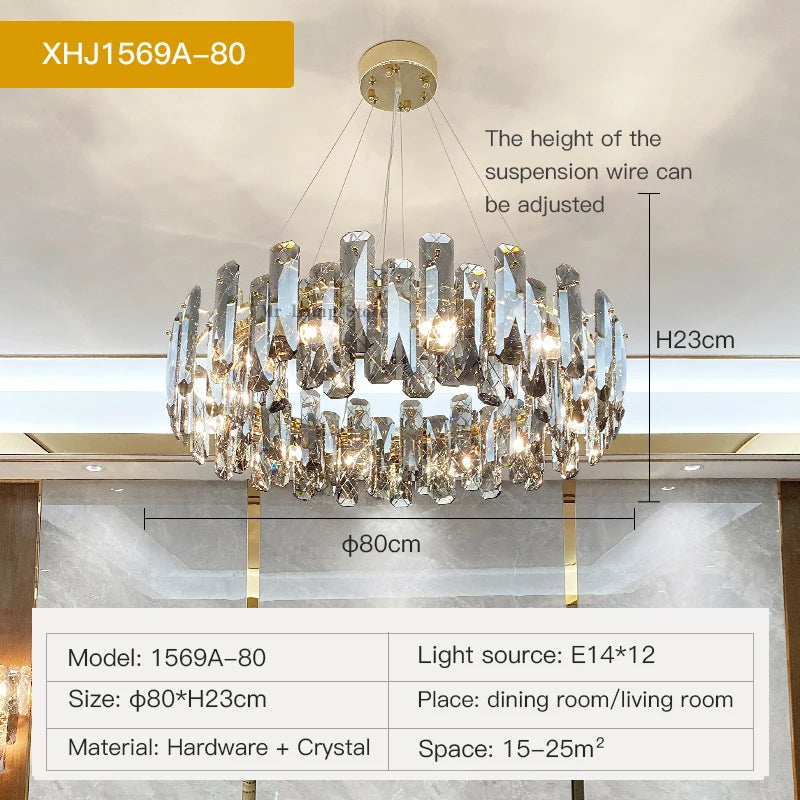 Postmodern Light Luxury LED Crystal Chandelier Atmosphere Dining Room High-end Home Bedroom Kitchen Living Room Pendant Lights