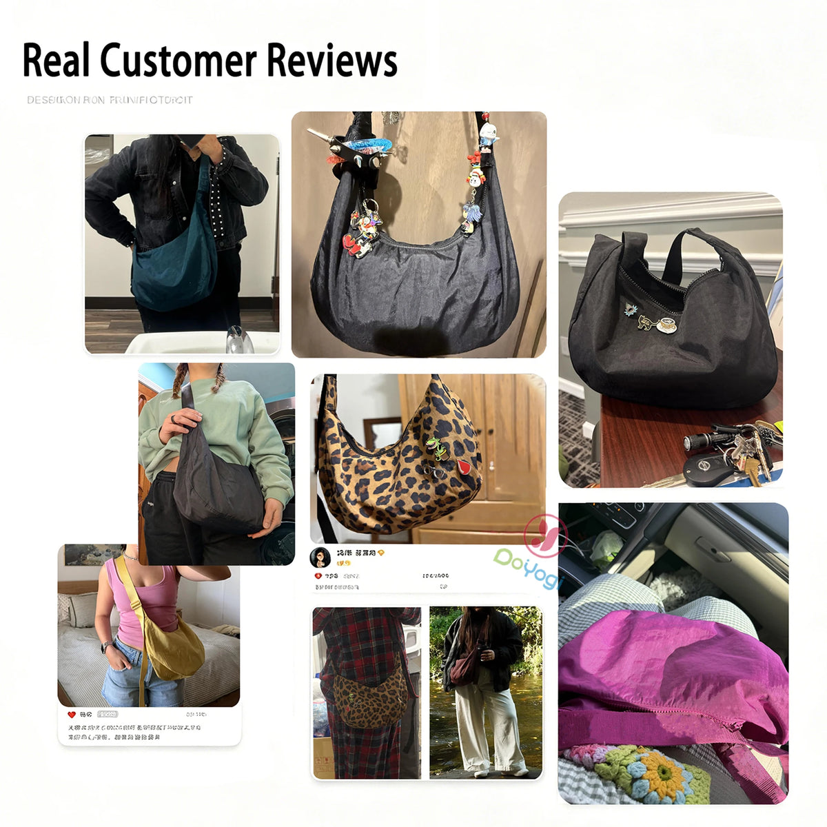 Nylon Medium Crescent Bag for Women Men,Crossbody Bag with Adjustable Strap&Dual Interior Zip Pocket Casual Daily Shoulder Bag
