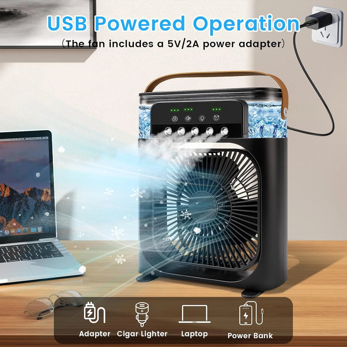 Three-in-one Fan Air Conditioner Mini Portable Spray Fans Rechargeable Home Mist Electric Outdoor Desk Handy Humidifier Cooling