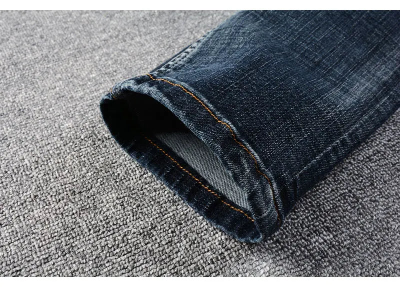 Italian Style Fashion Men Jeans High Quality Retro Black Blue Elastic Slim Fit Ripped Jeans Men Vintage Designer Denim Pants