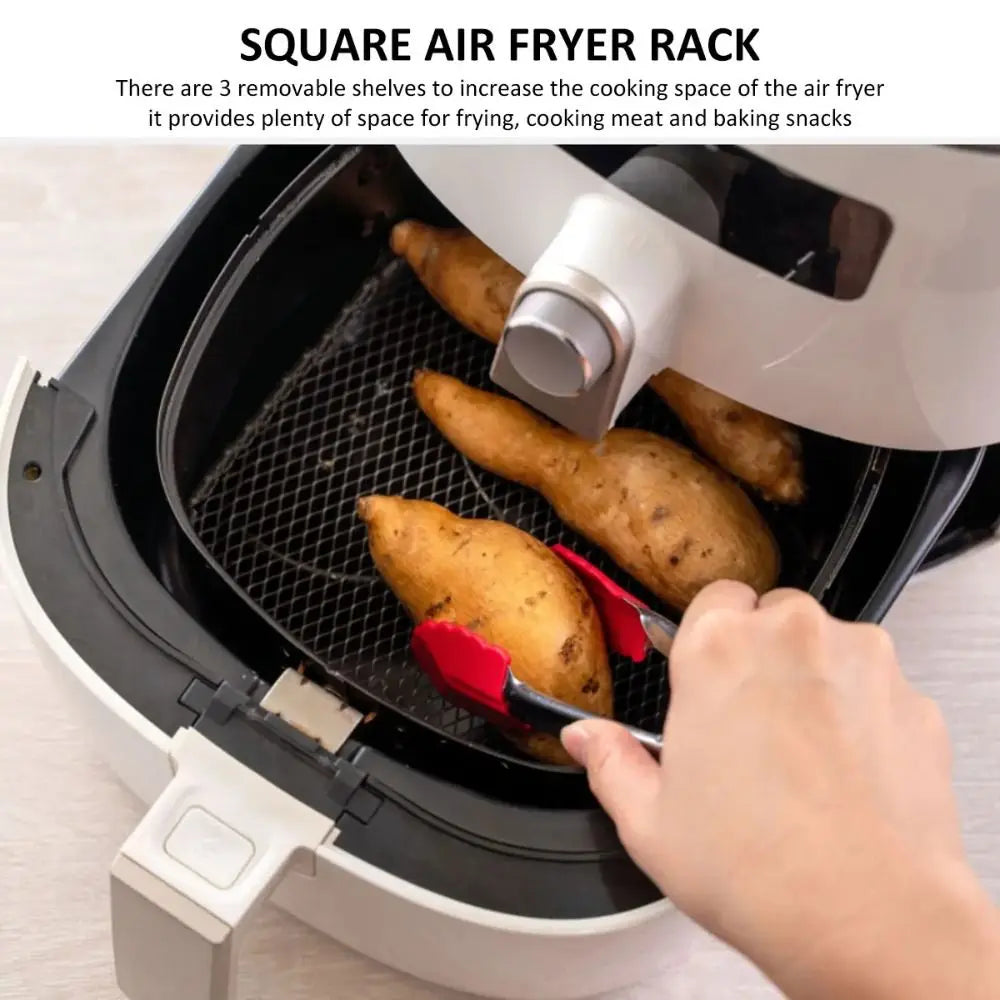 New Durable Stackable Air Fryer Rack Non-Stick Stainless Steel Grilling Rack Grill Basket Kitchen Gadgets