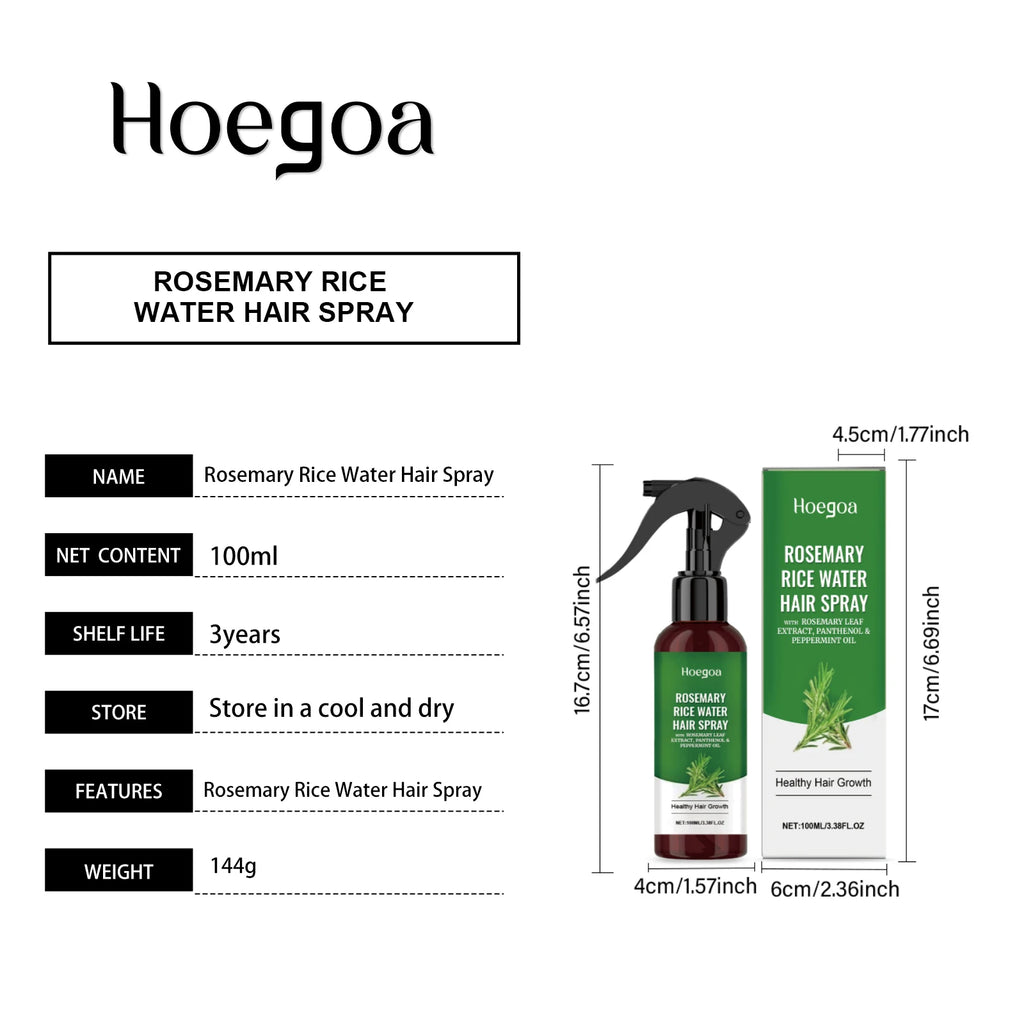 Rosemary Rice Water Hair Growth Spray – Korean Scalp Nourishing & Hydrating Treatment for Thinning Dry Frizzy Hair Care 100ml