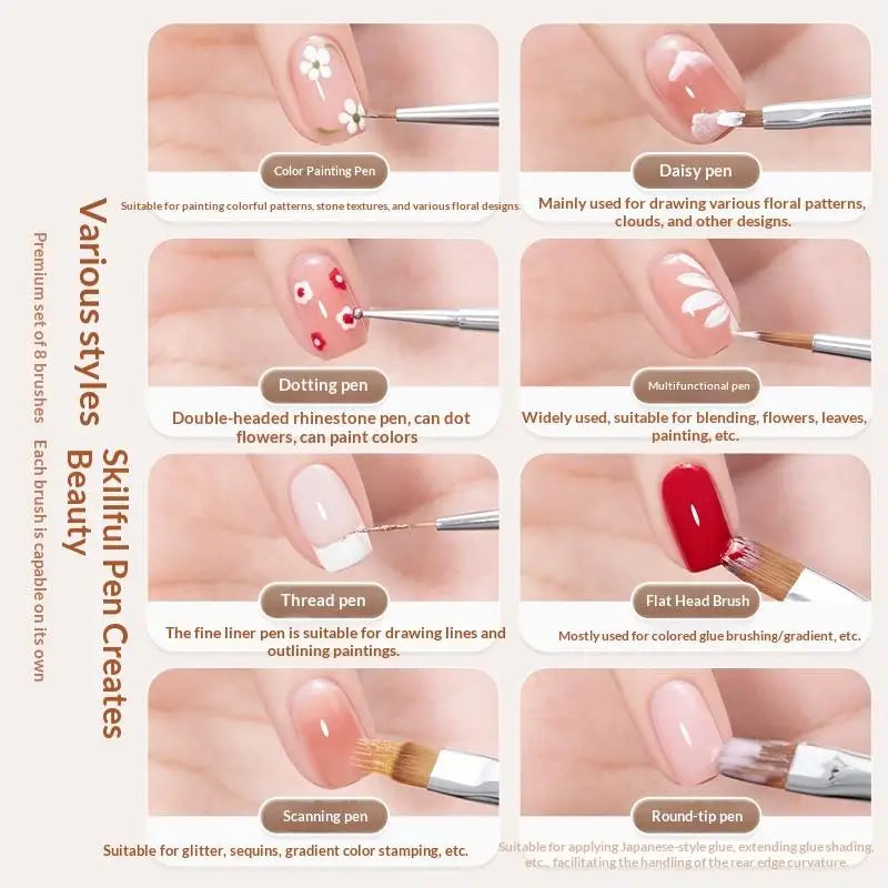 Nails Art Liner Brush Elongated Lines Drawing Painting Nail Design Pen UV Gel 3D Carving Brush Professional Manicure Salon Tool