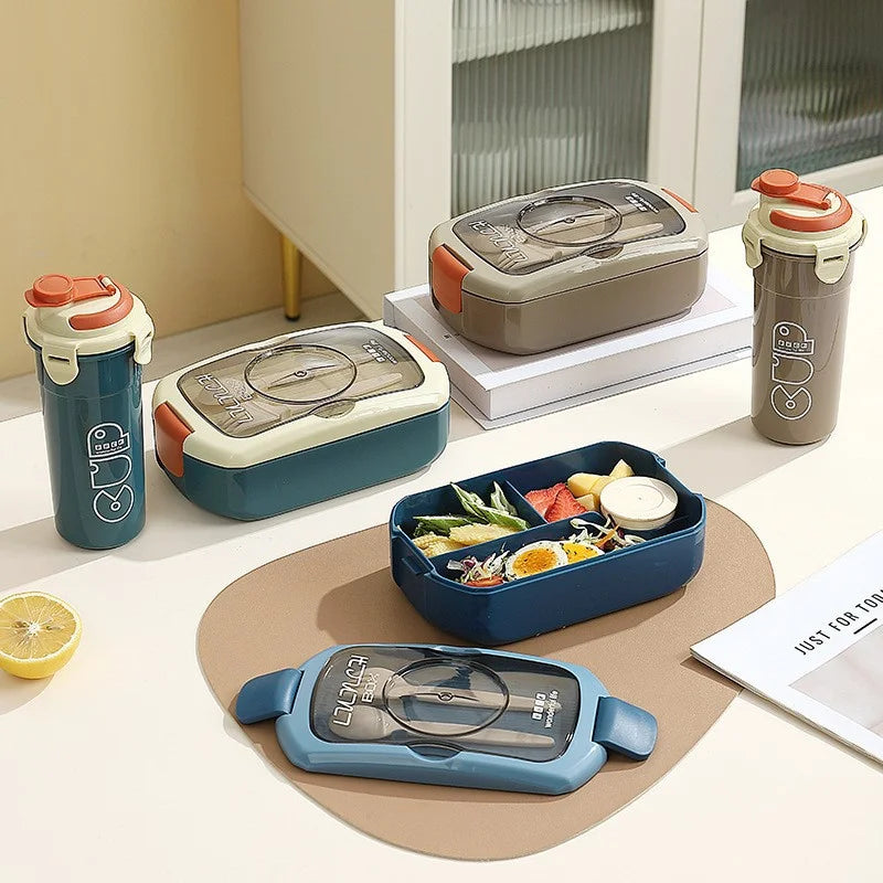 2Pcs Microwave Safe PP Lunch Box Set 750ML Separated Bento Container With 450ML Portable Water Bottle Leak‑Proof Dinnerware