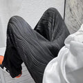 Summer Korean Fashion Simple Ice Silk Wide Leg Pants Men Solid Elastic Waist Pockets Thin High Street Loose Straight Trousers