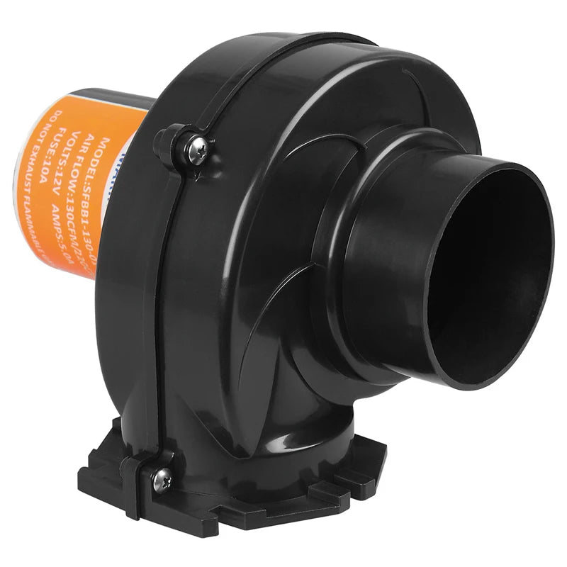 SEAFLO In-Line Bilge Air Blower 130CFM Boat Black Ventilation Marine 12V 2.5AMP Flange Flex Mount For RV Yacht