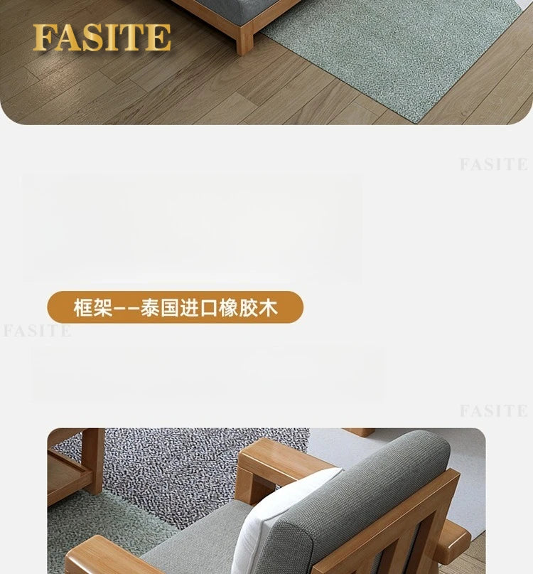 Nordic solid wood three-person sofa, modern simple fabric, small apartment concubine coffee table combination furniture