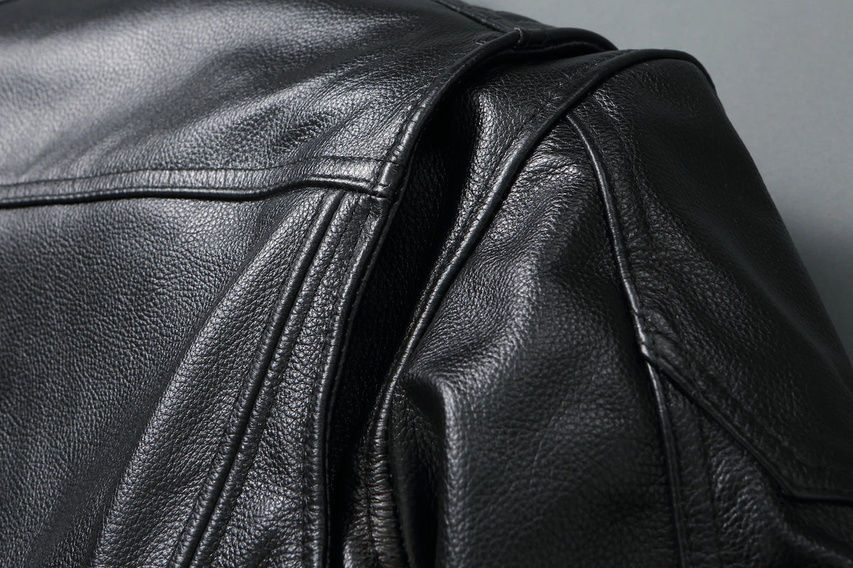New Motorcycle Causal Vintage Leather Coat Men Autumn Outfit Fashion Biker Pocket Design Top Layer Cow Leather Jacket