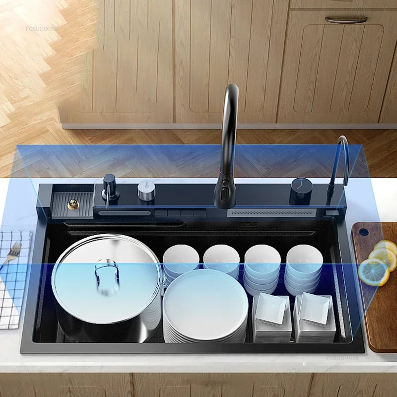 Modern Smart Kitchen Sinks Creative Metal Multi-functional Basin Luxury Household Sinks for Apartment Kitchen Rental House