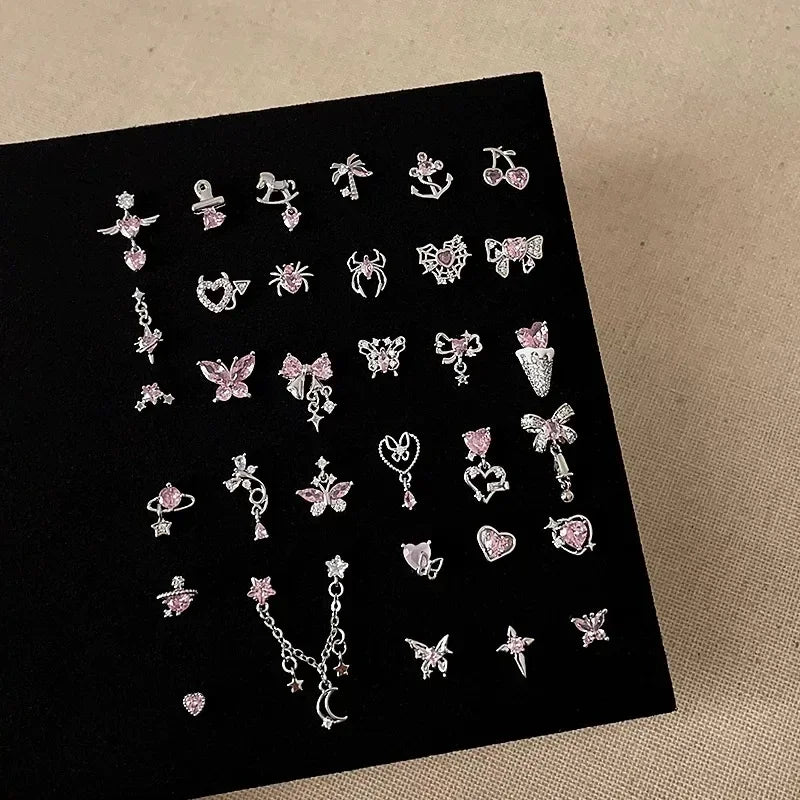 1 PCS New Fashion Cute Pink Zircon Crystal Ear Bone Nail 316L Medical Titanium Steel Earrings for Women Y2K Punk Jewelry