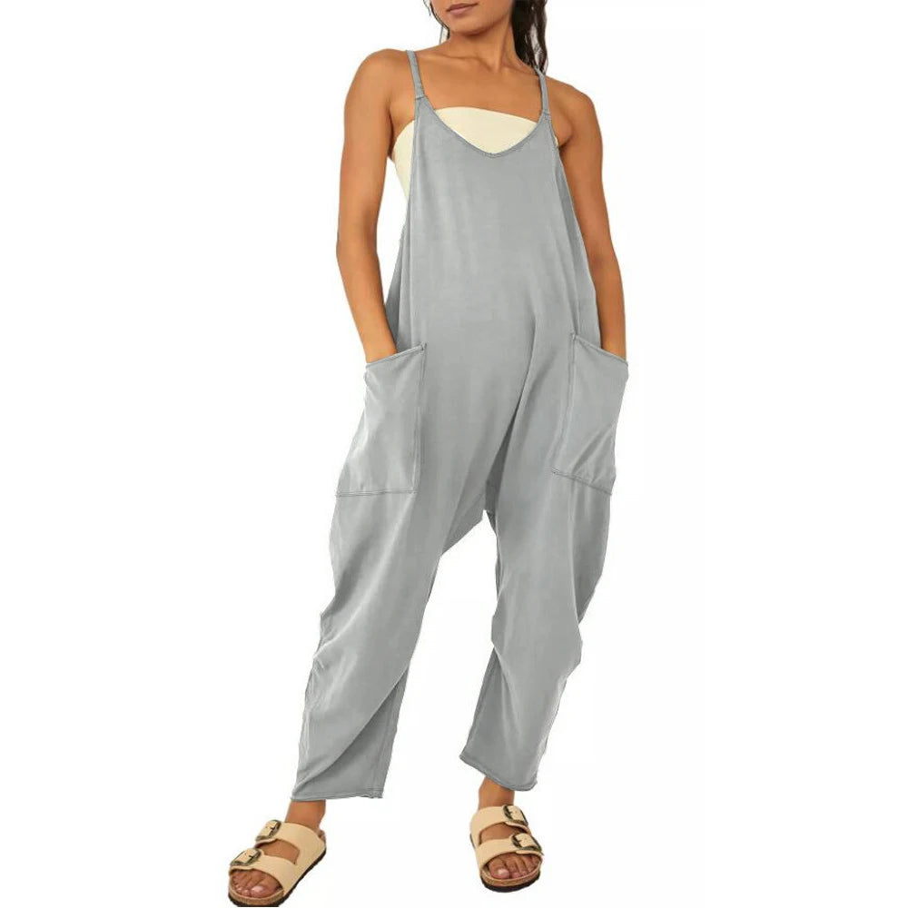 Women Casual Spaghetti Strap Sleeveless Jumpsuit Vintage Harajuku Wide Leg Loose Pants Summer Solid Oversize Overalls Rompers