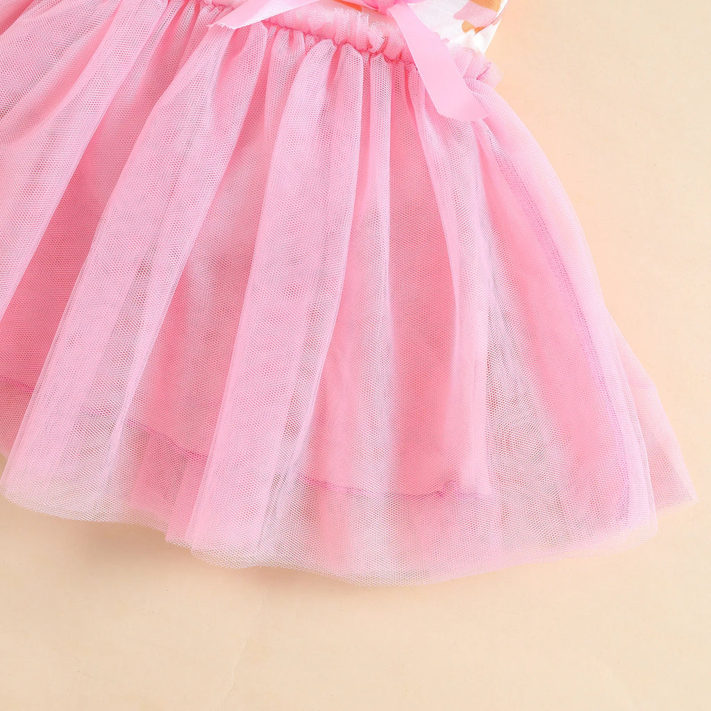 Summer 1-5 Years Little Girl Princess Dress Clothing Baby Girl Sleeveless Dinosaur Print Mesh Dress For Kids Girl Party