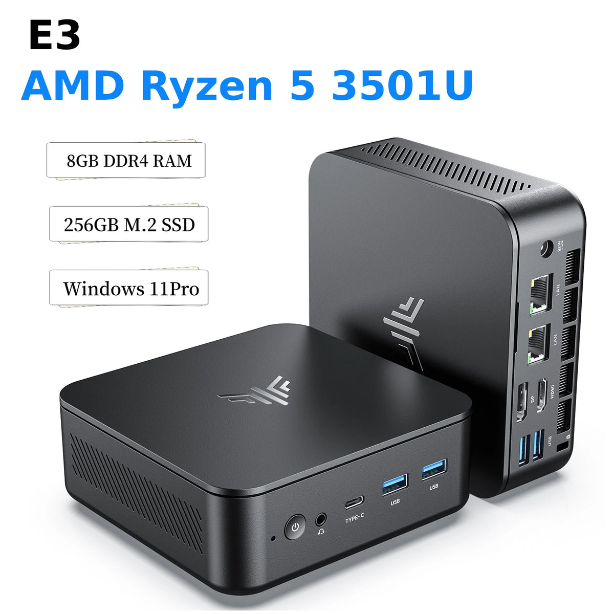 NIPOGI Mini PC AMD Ryzen 3 3250U Desktop Mini Computers 8GB RAM 256GB M.2 SSD WiFi 5, BT 4.2,DUAL 4K Display Windows 11 Pro