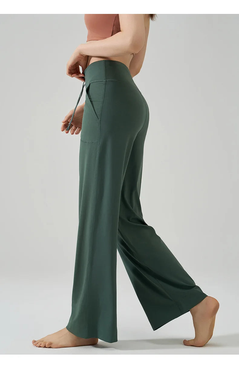 Women's High-Waisted Drawstring Wide-Leg Sports Pants Loose Fit Running Trousers & Slimming Yoga Fitness Pants