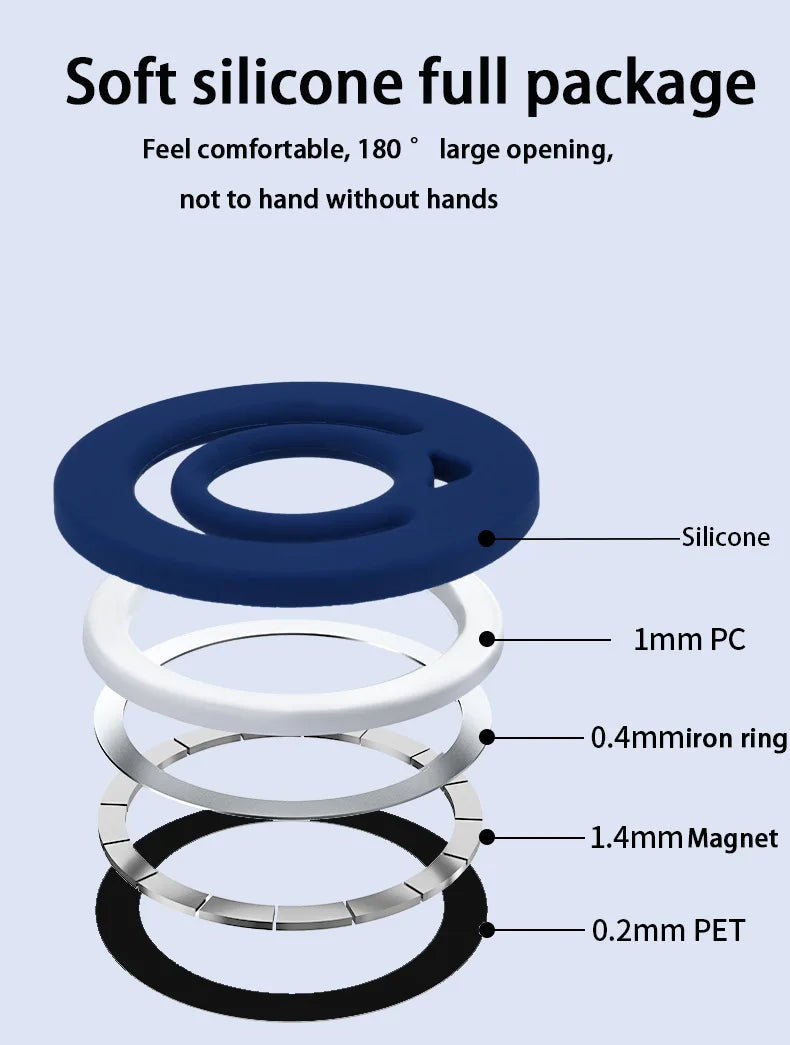 Universal Magnetic Silicone Finger Ring Grip Double-Side Strong Magnet Circular Grip Phone Holder for IPhone MagSafe Ring Shape
